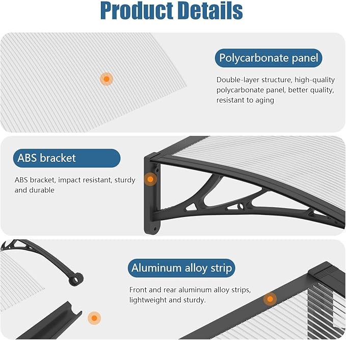 40''*160'' Window and Door Exterior, UV/Rain/Snow/Sunlight Protection Sheet,UPF 50+ Polycarbonate Overhang Canopy,House Overdoor Awnings for Door Entrance Outside/Patio/Porch/Deck