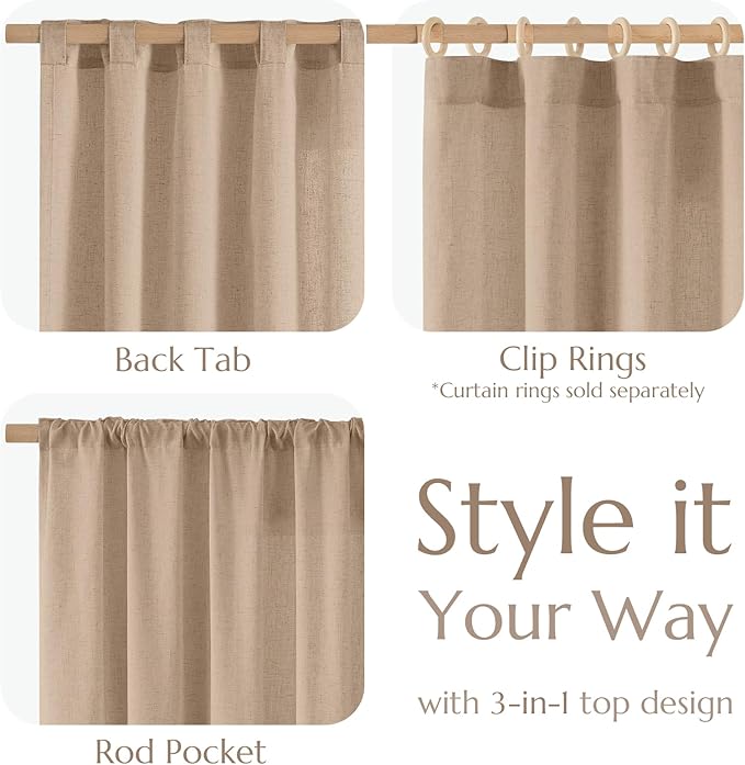 jinchan Taupe Linen Blend Curtain 96 inch Length 1 Panel for Sliding Door, Light Filtering 100 inch Extra Wide Farmhouse Drape with Rod Pocket Back Tab(100W x 96L, Taupe)