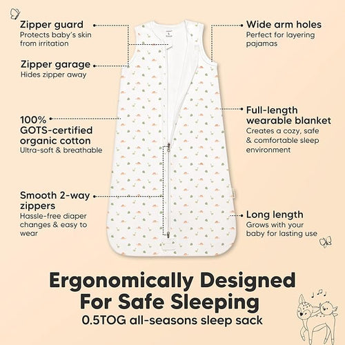 2-Pack Baby Sleep Sacks, Zipper Wearable Blanket - 0.5TOG Organic Cotton, Lightweight, Soft Cozy Infant Sleeping Sack 3-6 months, Easy to Wear Small Newborn Transition Swaddles Sleepsacks (Roarsome)