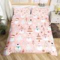 Christmas Kids Bedding Set Cartoon Snowman Bedding Duvet Cover Set for Boys Girls Christmas Tree Decor Comforter Cover Set Pink Dots Xmas Theme Bedspread Cover Bedroom Quilt Cover 2Pcs Twin Size