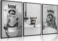 Funny Raccoon Bathroom Canvas Wall Art Black and White Cute Raccoon Sitting on Toilet Poster Print Artwork Humor Adorable Animals Pictures Wall Decor for Washroom Restroom laundry 12x16in Unframed