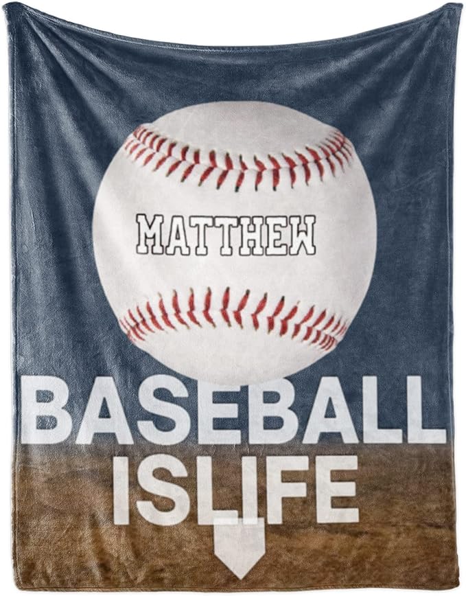 Personalized Baby Balll Soft Blanket: Custom Kids Baseball Design Blanket with Name and Number - Bedding Gifts for Infants Toddlers Adults 30x40inch