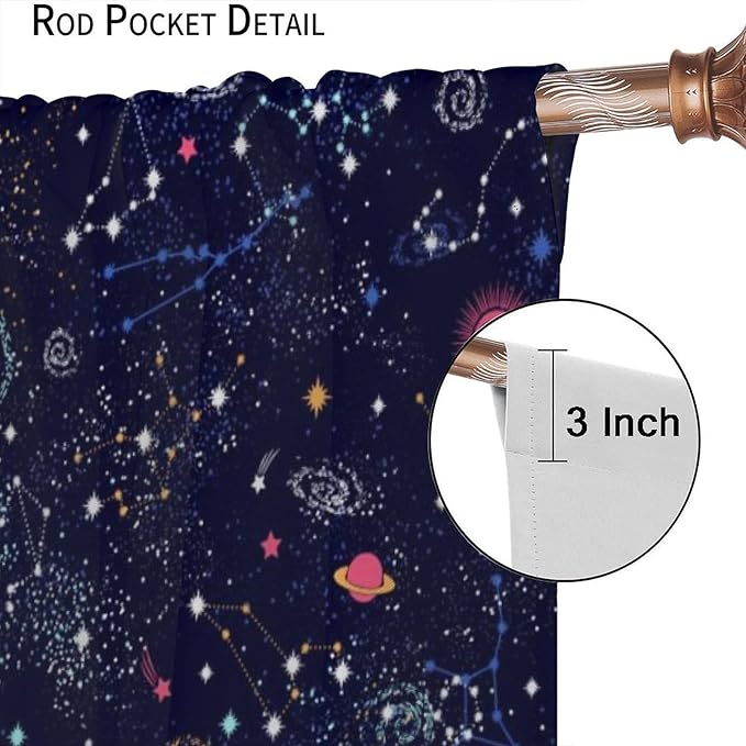 Kids Galaxy Curtains, Fantasy Stars Outer Space Universe Planets Print Window Treatments for Boys Girls Bedroom Nursery Playroom 42" W X 45" L