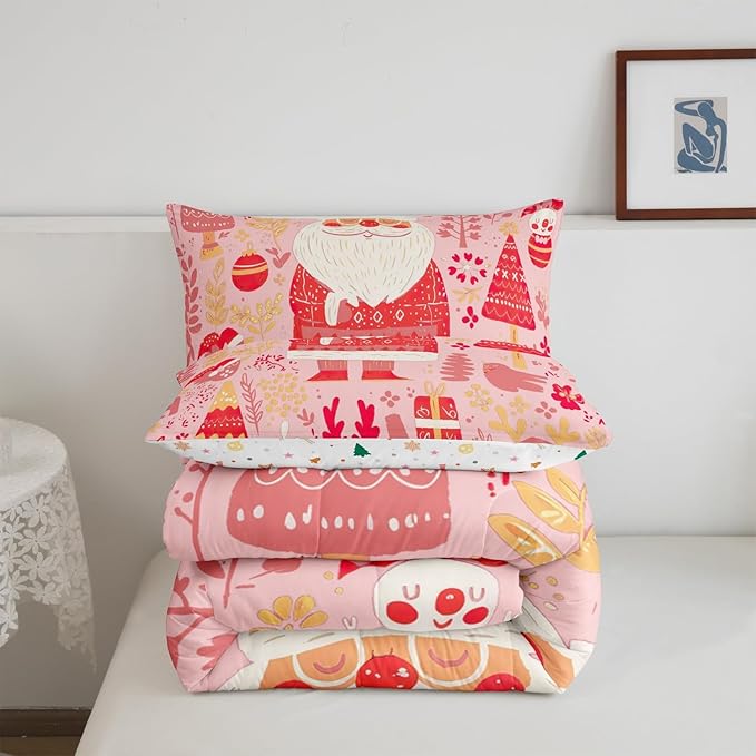 Feelyou Cute Santa Claus Bedding Set for Kids Boys Girls Full Size Xmas Deer Elk Decor Comforter Set Ultra Soft Comforter Xmas Tree Duvet Quilt Bedroom Decor Christmas Decor Quilt