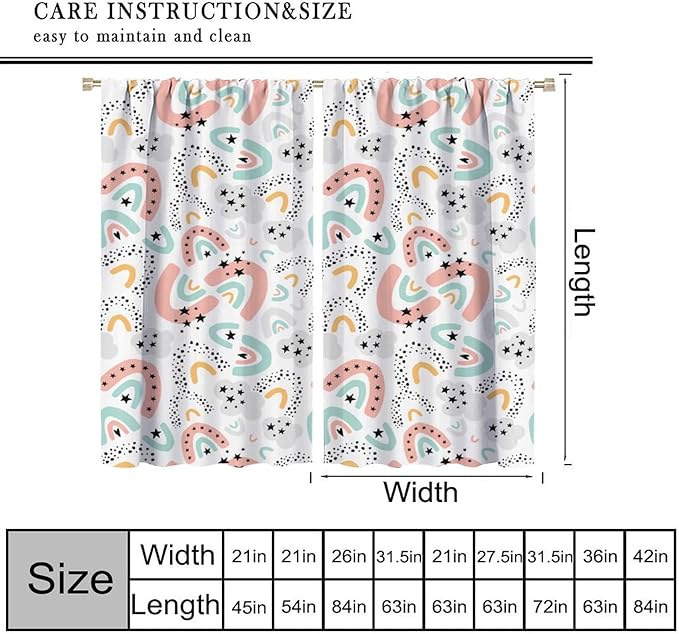 Boho Rainbow Curtains for Kids Nursery Colorful Floral Sun Star Clouds Pastel Bohemian Pattern Print Window Drapes for Girl Bedroom Living Room Kitchen Decor,2 Panel Set,63Wx63H Inch Blackout