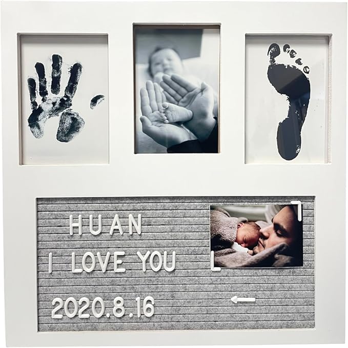 MCstars Baby Handprints and Footprints Kit - Organic Glass Nursery Picture Frame for Life Photos, Personalized Ultrasound Photo Frame, Handprint and Footprint Mold Kits, gift for First Time Moms.