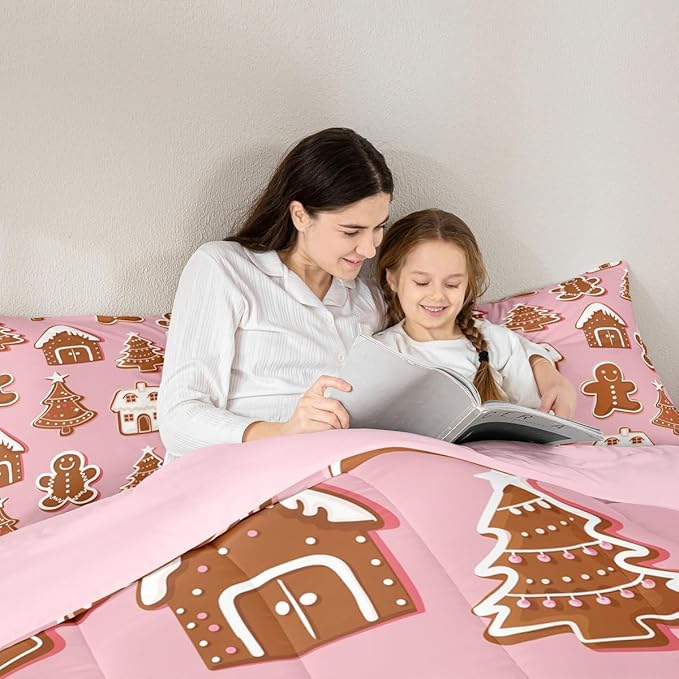 Feelyou Christmas Comforter Set Full Size Gingerbread Man Bedding Set for Kids Boys Girls Snowflake Duvet Quilt Xmas Tree Bedroom Decor Microfiber 3 Pcs with 2 Pillow Cases