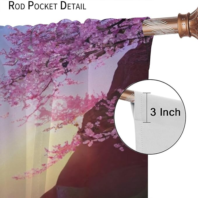 Landscape Waterfall Blackout Curtains, Watercolor Blossom Cherry Flower Forest Pattern Rod Pocket Window Drapes, for Bedroom Living Room 42" W X 45" L