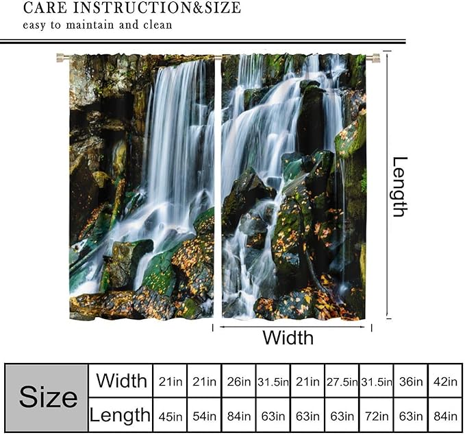 Waterfall Blackout Window Curtains, Forest Nature Landscape Theme Pattern Print Window Drapes, for Living Room Bedroom 84" W X 84" L