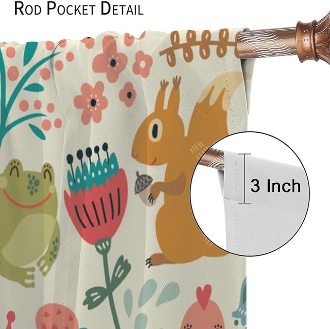 Kids Baby Woodland Blackout Curtains,Forest Animals Plants Cartoon Funny Colorful Deer Fox Owl Pattern Thermal Insulation Window Drapes for Boys Girls Children's Bedroom 42x54 Inch