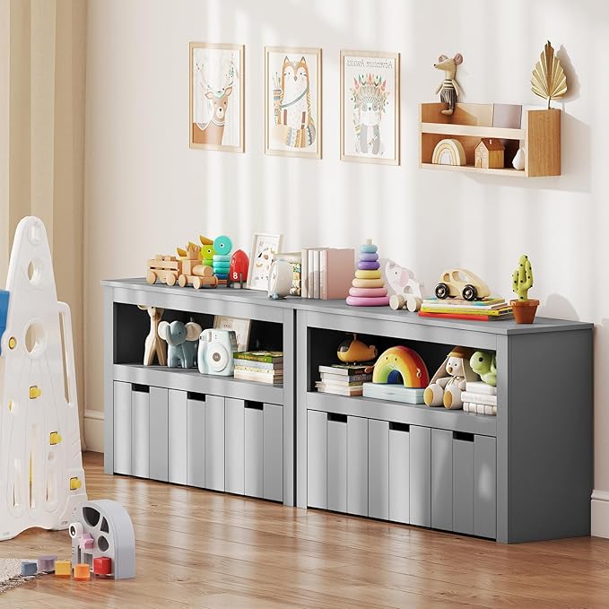 Costzon Toy Storage Cabinet, Toy Chest w/ 3 Removable Drawers, Wheels & Spacious Tabletop, Toddler Storage Organizer for Kids Room, Playroom & Nursery (Grey, 13" D x 40" W x 24.5" H (3 Drawers))