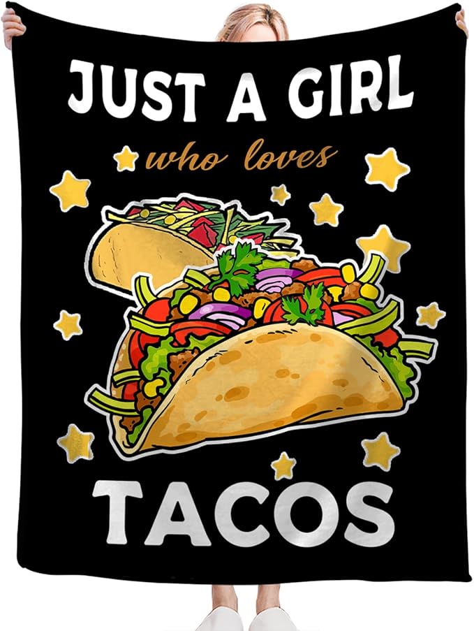 Tijuboni Tacos Throw Blanket Just A Girl Who Loves Tacos Gifts for Girls Boys Women Men Kids Adults Soft Flannel Fleece Blanket for Couch Sofa Bed Home Decor 50"x60"