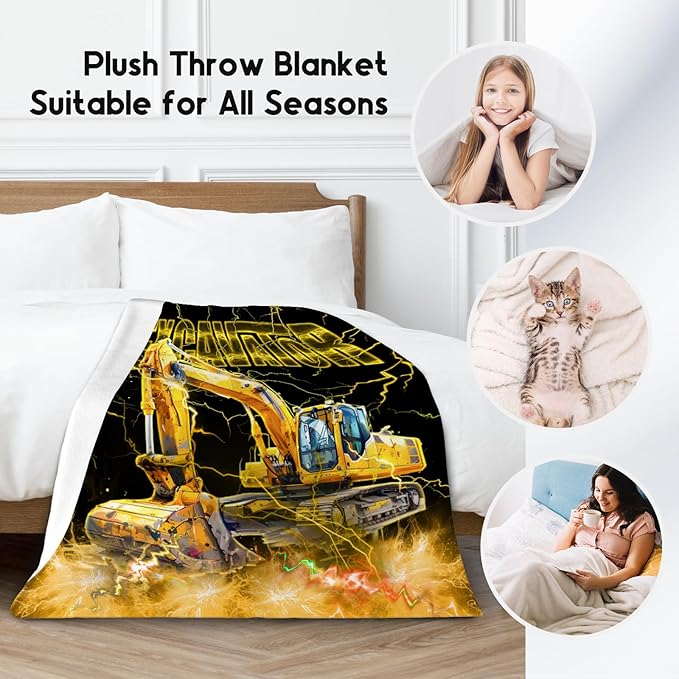 Toddler Blanket Construction Truck Gifts for Kids Boys Excavator Lovers, 50"x60" Soft Plush Throw for Room Decor