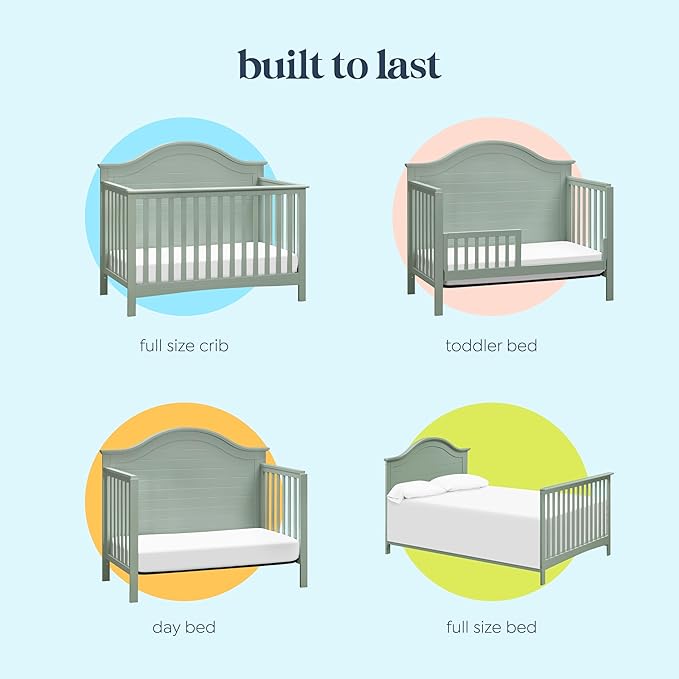 Carter’s by Davinci Nolan 4-in-1 Baby Crib - Convertible to Toddler Bed, Daybed, Full-Size Bed - GREENGUARD Gold Certified - 4 Adjustable Mattress Heights - Conversion Kit Sold Separately, Light Sage