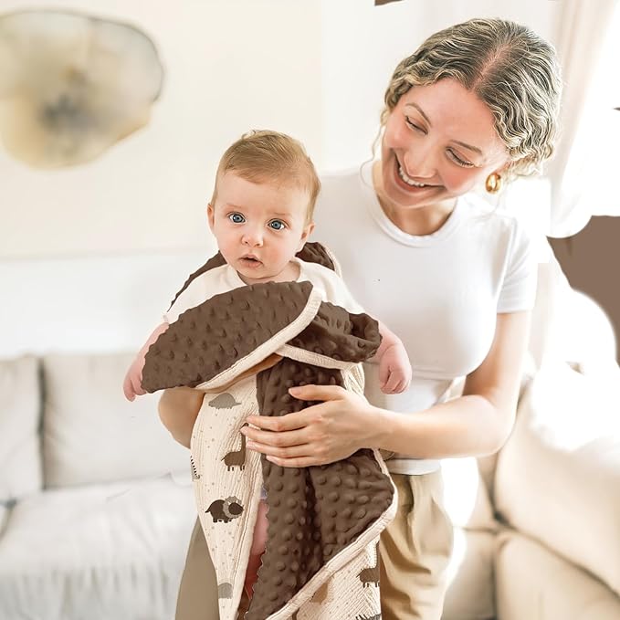 lulumoon Baby Blankets for Boys Newborn: Reversible Muslin & Minky Dinosaur Print - Thermal Receiving Blanket for Stroller & Registry Gift 30"x40"(Dinosaur)