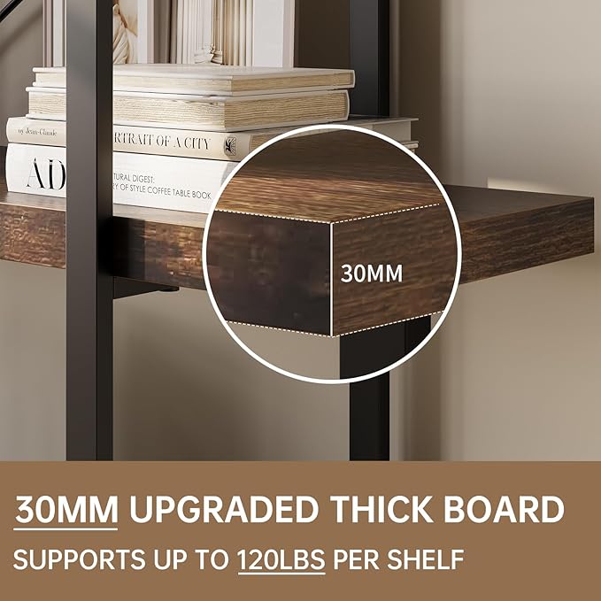 5 Tier Bookcase, 47 Inch Wide Wood Bookshelf, 120lbs Shelf Capacity Estante, Rustic Open Shelving Industrial Display with Reinforced Horizontal Brown Shelves for Living Room Bedroom Office
