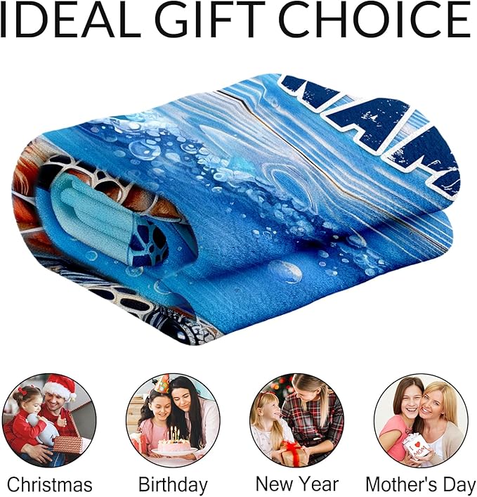 Personalized Turtle Stuff for Kids - 30" x 40" Inches Cute Throw Blanket for Girls Boys - Blue Lightweight Furry Blankets for Sofa, Lap & Office