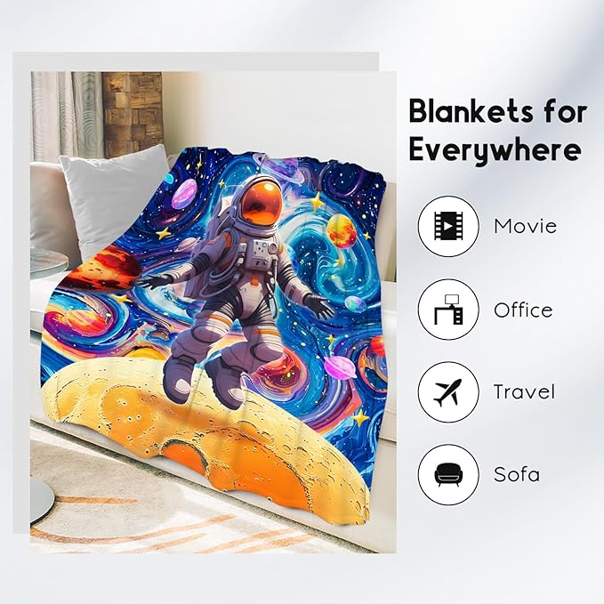 Blankets for Boys - Planet Blanket for Kids/Men - Comfy Cozy Flannel Throws for Couch, Bed - 50"x60"