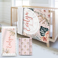 Custom Name Crib Bedding Set - Bohemian Flowers Design, Personalized Baby Nursery Bedding 3-Piece Set– Soft Blanket, Fitted Sheet, Changing Pad Cover – for Newborns Girls Nursery Gifts