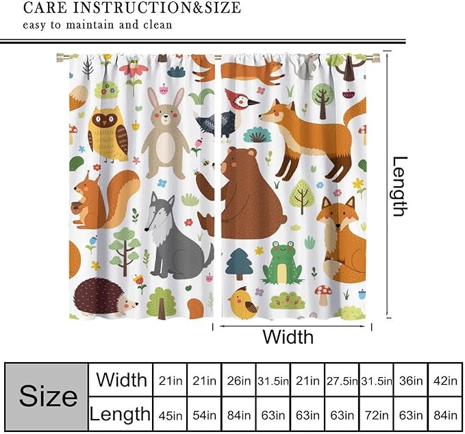 Kids Safari Animals Curtains, Baby Boy Girl Rustic Woodland Printed Cartoon Forest Window Treatments for Bedroom Living Room Nursery 2 Panels Sets, 42x63 Inch