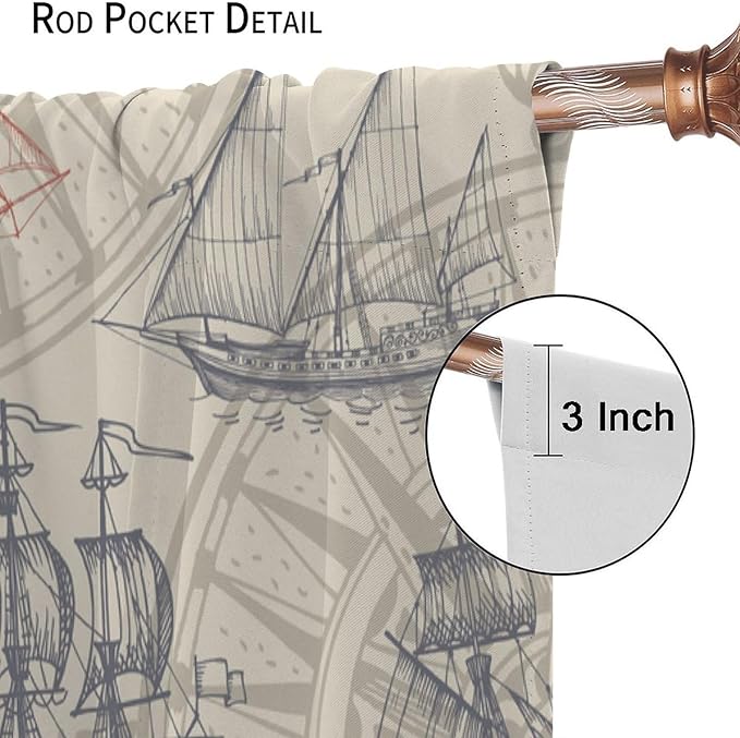 Abstract Nautical Curtain Set Seahorse Curtain for Kids Yellow Polyester Fabric Bedroom Curtain Set 2 Panels,52x84 Inches