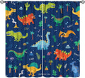 Funny Dinosaur Blackout Curtains Colorful Cartoon Animals Dino Tropical Plant Art Print for Kids Boys Bedroom Living Room Rod Pocket Decoration Window Drapes 2 Panels W21xL63in