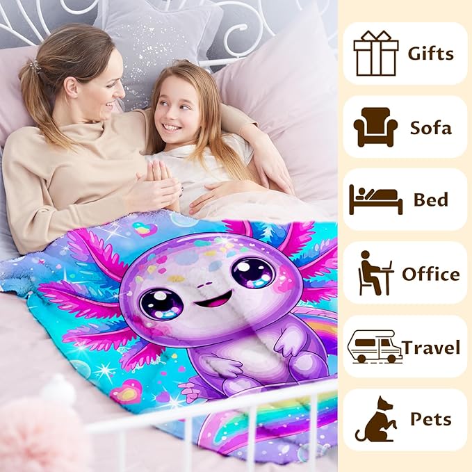 Girls Blanket Gift Throw for Kids Teens Daughter, 50x60 Inches Lightweight Cozy Cute Rainbow Print Animal Throw Blankets for Sofa Couch Bed Travel