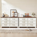 Farmhouse Wood 6 Drawer Dresser Set of 2, 54 inch Wide Large Vintage Chest of Drawers for Bedroom, Rustic Dressers TV Stand with Square Solid Wooden Legs for Living Room, Hallway, White