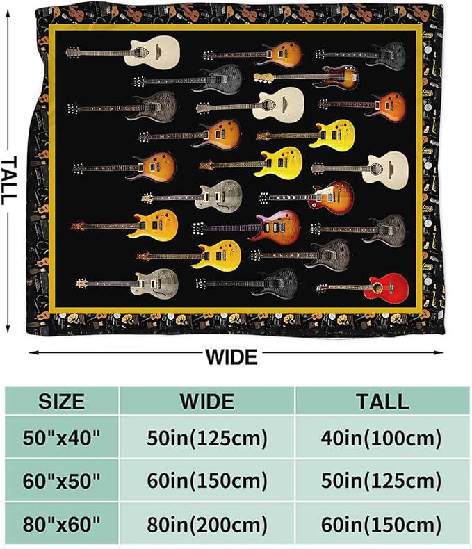 Tijuboni Guitar Music Throw Blanket Guitar Gifts for Girls Boys Women Men Kids Adults Soft Flannel Fleece Blanket for Couch Sofa Bed Home Decor 40"x50"