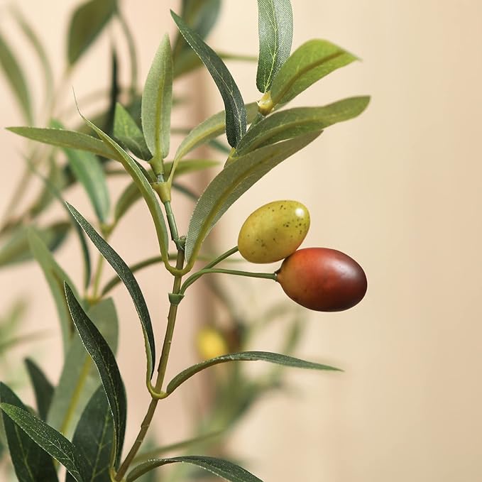 Kazeila Artificial Olive Tree 7FT Tall Faux Silk Plant for Home Office Decor Indoor Fake Potted Tree with Natural Wood Trunk and Lifelike Fruits, 2 Pack