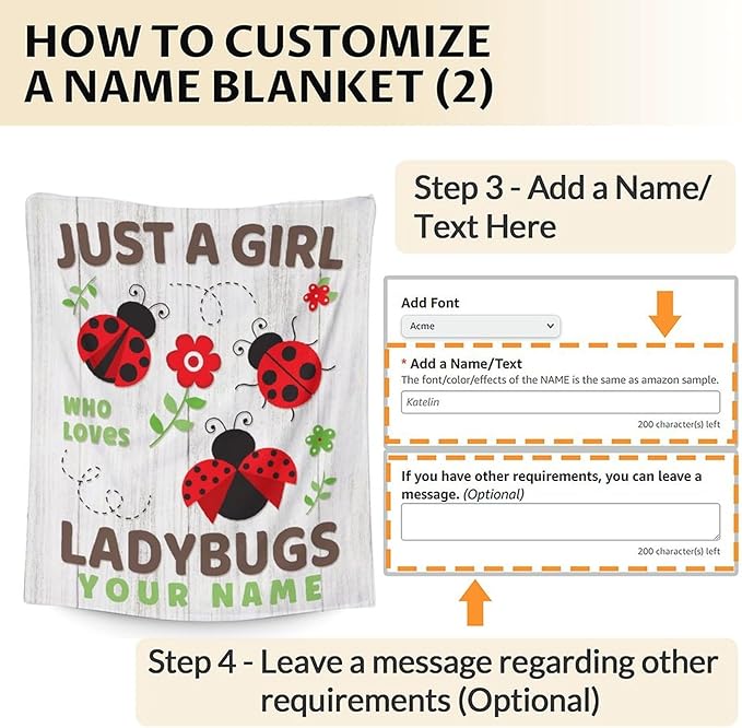 Personalized Ladybug Throw Blanket - Cute Girls Gifts for Lady Bug Lovers - 40 x 50 Inches Cute Flannel Throw Blanket Stuff for Couch, Sofa