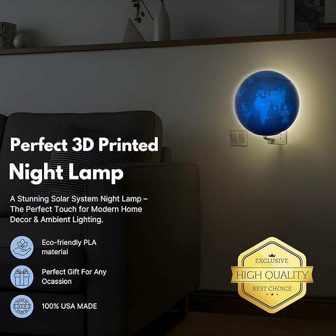 Earth Night Lights | 6" Earth Night Lamp LED Light | 3D Solar System NightLight, Planet Home Décor, Space Nursery, Globe Lamp Kids Room, Space Gift, Birthday Gifts, Bedroom Decorations