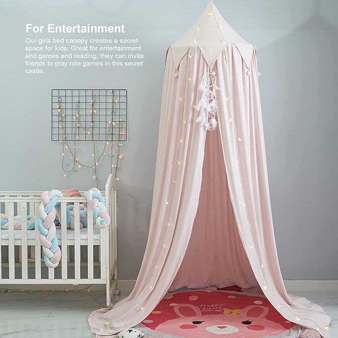 Bed Canopy for Girls, Round Dome Hanging Canopy for Baby Brib Kids Bed Room Decor Reading Nook Indoor Outdoor Playing Castle (White)