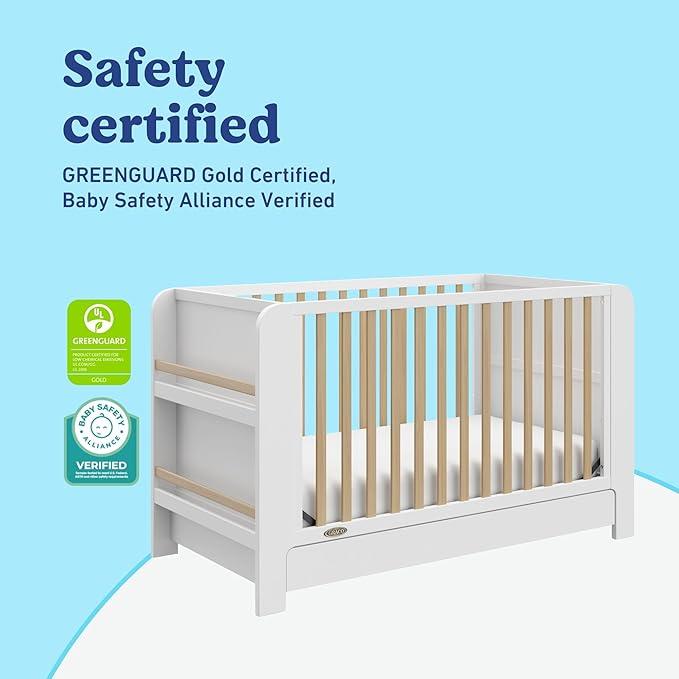 Graco Read-with-Me 4-in-1 Convertible Crib with Drawer (White with Driftwood) - GREENGUARD Gold Certified Converts to Toddler Bed, Daybed, and Functional Bookshelves