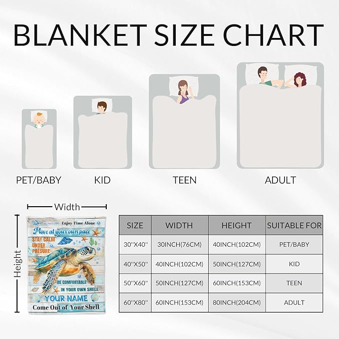 Custom Turtle Gifts for Girls - 30" x 40" Inches Cartoon Turtle Blanket Gifts for Kids - Colorful Warm Fuzzy Blankets for Sofa, Lap & Office