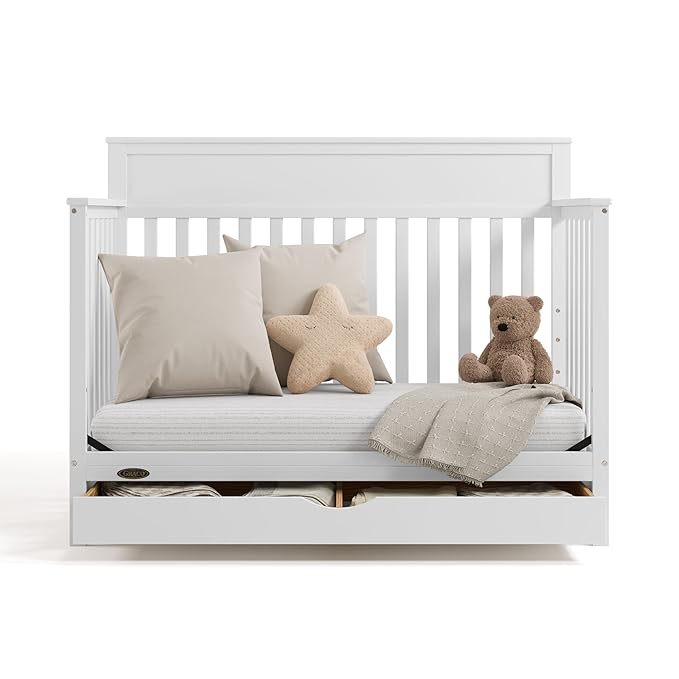 Graco Shiloh 5-in-1 Convertible Crib with Drawer – GREENGUARD Gold Certified Baby Crib Crafted from Wood, Converts to Toddler Bed, Daybed, and Full-Size Bed, White