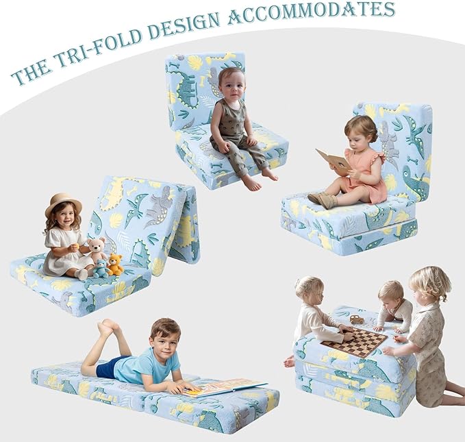 MeMoreCool Foldable Floor Mattress for Kids, Toddler Floor Nap Mat for Sleeping Daycare, Small Child Foldable Mattress Floor Bed, Trifold Futon Portable Tri Folding Mattress, Glow 63x26 Inch