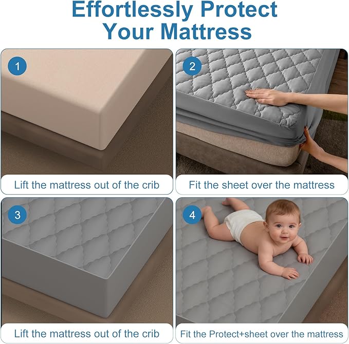 2Pack Waterproof Crib Sheets- Cotton 24X38 Fitted Crib Sheets Crib Mattress Protector Sheets,Soft Bed Sheets,Washable Little Bed Sheets (Gray, 24 * 38inch)