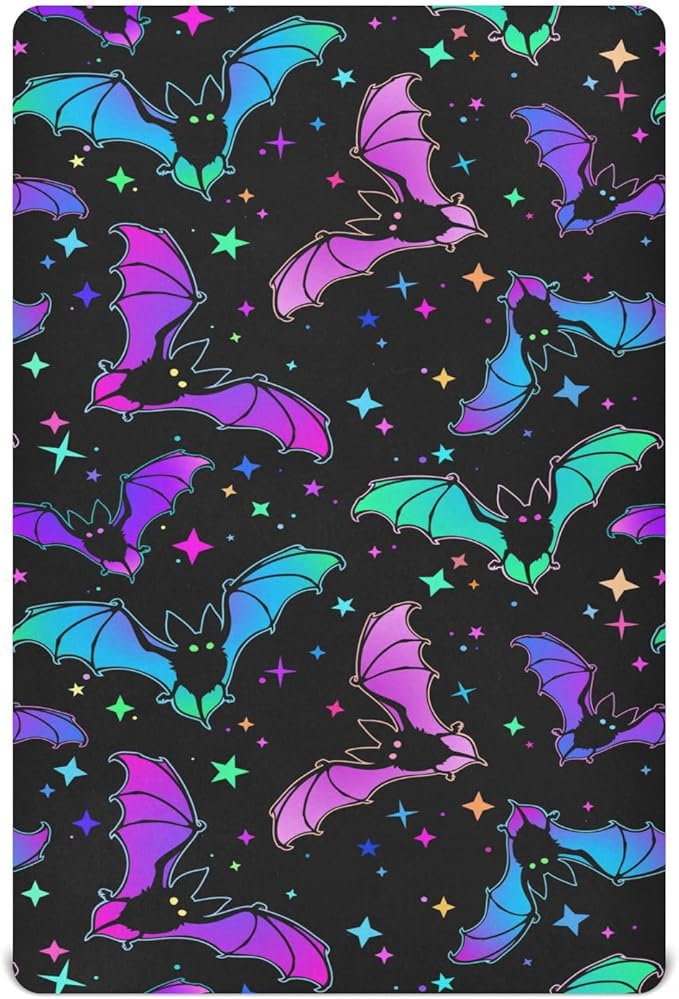 Halloween Bats Stars Crib Sheets Soft Breathable Fitted Baby Playard Sheets Mattress Cover for Girl Boys, 39" x 27" x 5"