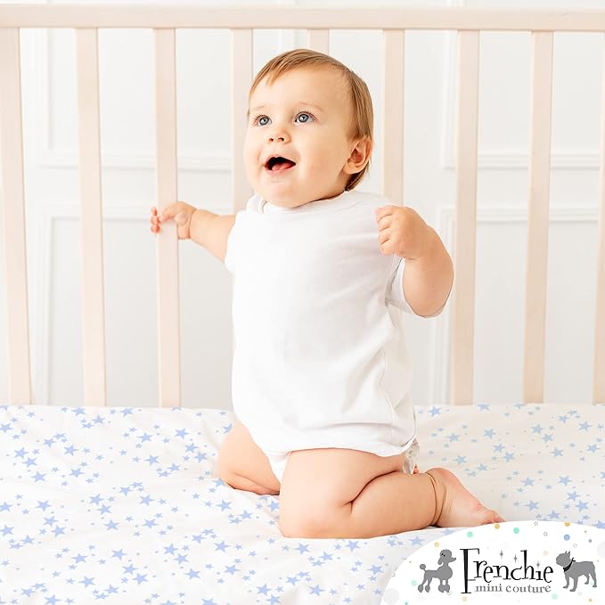 Frenchie Mini Couture Bassinet Sheets, 100% Cotton, Blue Stars, 15 x 33in, 2-Pack