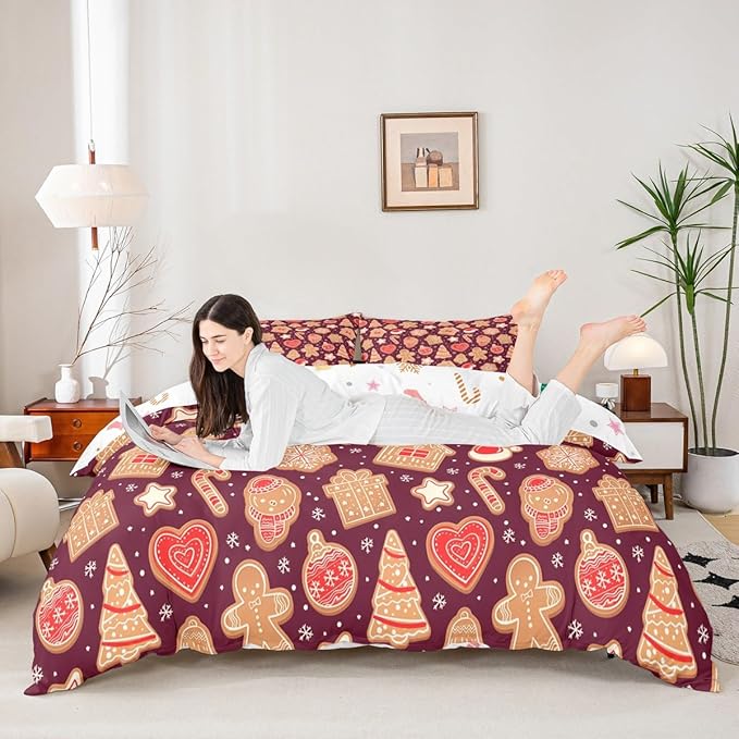 Christmas Duvet Cover Boys Christmas Gingerbread Man Bedding Set for Kids Teens Ultra Soft Snowflake New Year Comforter Cover Set Xmas Theme Bedspread Cover Room Decor Twin Size Bedclothes Zipper