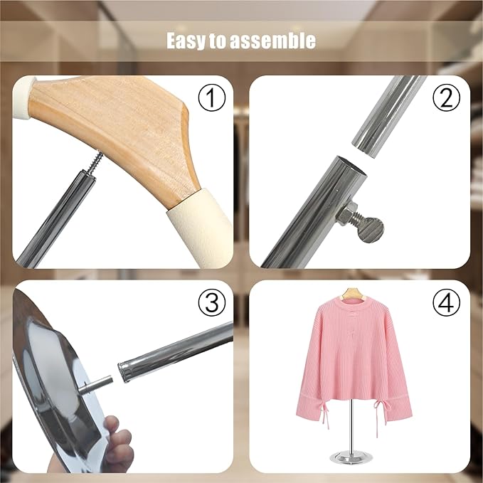 Eunika 2 Pack Adjustable T Shirt Display Flexible Shoulder Stand, Portable Metal Shirt Rack Display Stand Garment Coat Holder for Clothing Garment Coat Retail Vendor, Cloakroom,17-31 Inch,Beige