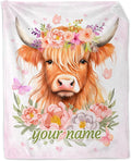 Custom Highland Cow Throw Blanket for Boys, Girls - 40" x 50" Inches Cute Highland Cow Blanket Gifts for Kids - Pink Soft Warm Throw for Sofa, Crib & Bed