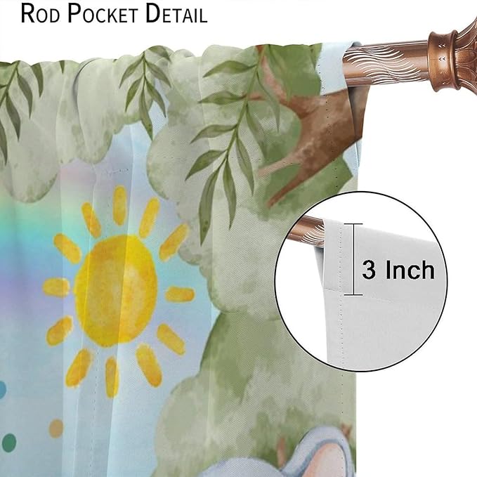 Woodland Kids Curtains Rustic Woodland Wild Animals Watercolor Forest Rainbow Sun Window Draeps for Baby Girls Boys Kids Nursery Bedroom Living Room 2 Panels, 42x45 Inch