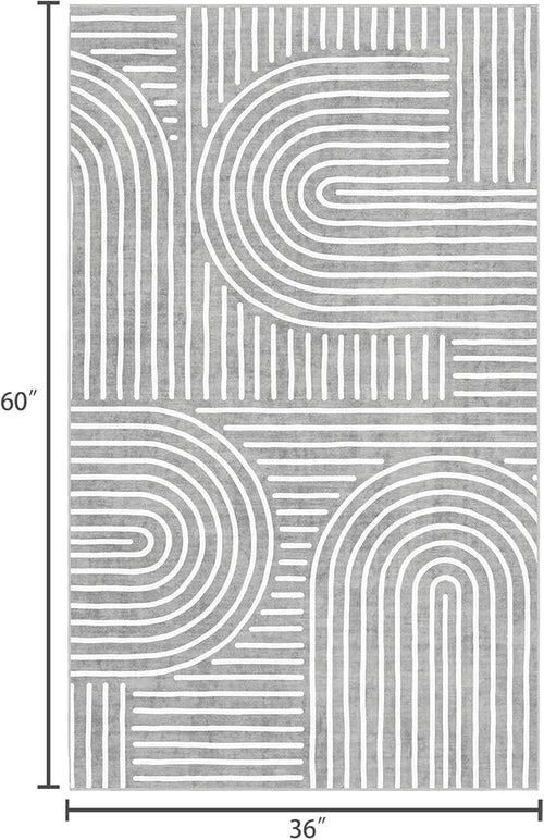 3x5 Washable Area Rug - Small Entryway Rug Non-Slip Grey Abstract Rainbow Kitchen Rugs Modern Boho Carpet Throw Rugs for Living Room Bedroom Bathroom Dorm Nursery Room Home Decor