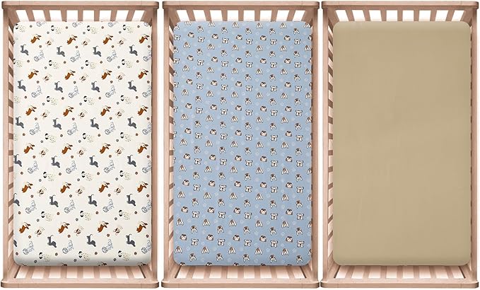 PHF 3 Pack Soft Pet Dogs Crib Sheets Fitted, Comfy Breathable Baby Sheets for Boys Girls, 28x52 Inches Fits Standard Crib and Toddler Mattresses, Pet Dogs