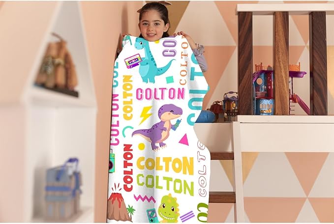 Dinosaur Lover Personalized Blanket with Custom Baby Dinosaur Custom Name Flannel Blanket Soft Throw Meaningful Gift for Toddlers Girls Boys Kids Pets 50 * 40" S for Kid