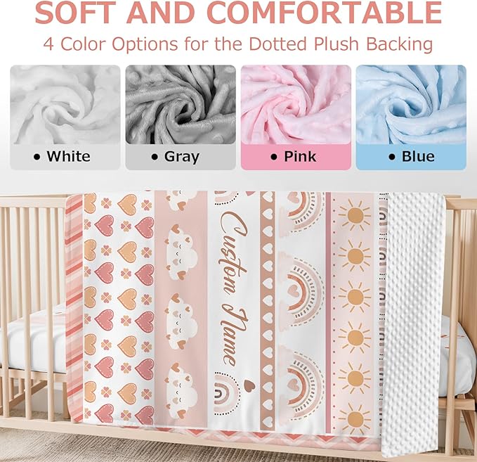 Personalized Baby Crib Bedding Set,3 Piece Custom Name Nursery Set with Blanket, Fitted Sheet & Pillowcase for Baby Girls & Boys, Boho Rainbow Theme(Fixed Size)