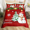 Christmas Duvet Cover Set Queen Size, Cute Snowman Tree Print Comforter Cover with 2 Pillowcases, New Year Theme Rustic Style Xmas Bedding Set 3pcs for Kids Boys Girls Bedroom Decor,No Comforter