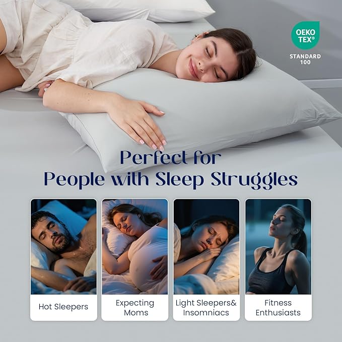 Dream Valley® Queen Sheet Set, Cooling Fitted Sheet with 2 Pillowcase-3 PCS with No Flat Sheet,Q-Max > 0.4 Aerocool, Cooling for Night Sweats, Hot Sleepers,deep Pocket up to 15",Cool Grey